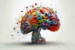 Concept of a human brain with creativity in action created with generative AI technology. photo