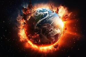 Climate change planet destruction created with technology. photo