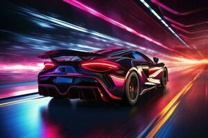 Futuristic super sports car speed . AI Generated photo