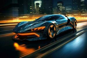 Futuristic super sports car speed . AI Generated photo