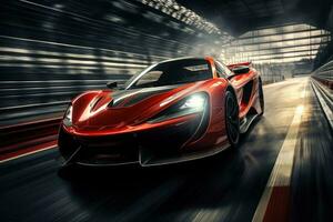 Futuristic super sports car speed . AI Generated photo