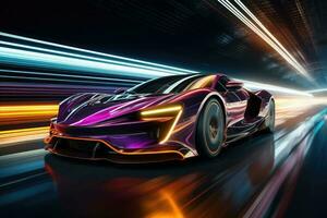 Futuristic super sports car speed . AI Generated photo