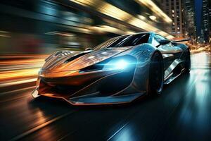 Futuristic super sports car speed . AI Generated photo