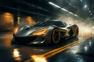 Futuristic super sports car speed . AI Generated photo