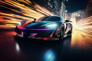 Futuristic super sports car speed . AI Generated photo