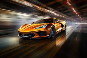 Futuristic super sports car speed . AI Generated photo