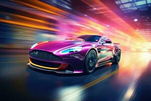 Futuristic super sports car speed . AI Generated photo