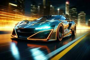 Futuristic super sports car speed. Generative AI photo