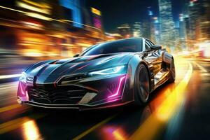 Futuristic super sports car speed. Generative AI photo