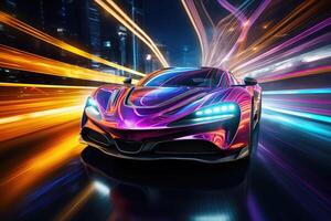 Futuristic super sports car speed . AI Generated photo