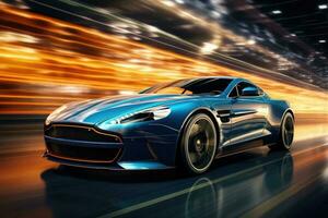 Futuristic super sports car speed . AI Generated photo