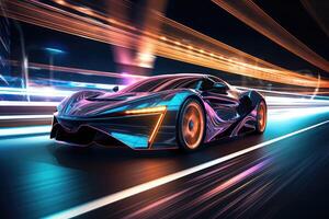 Futuristic super sports car speed . AI Generated photo