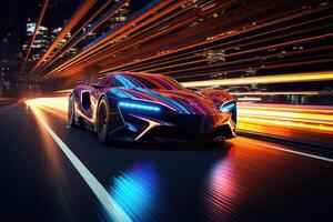 Futuristic super sports car speed . AI Generated photo