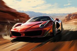 Futuristic super sports car speed . AI Generated photo