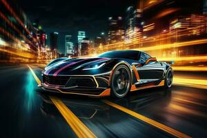 Futuristic super sports car speed . AI Generated photo