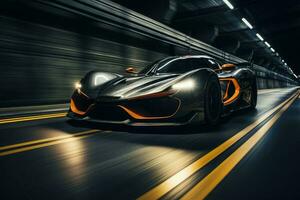 Futuristic super sports car speed . AI Generated photo