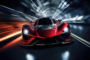 Futuristic super sports car speed . AI Generated photo