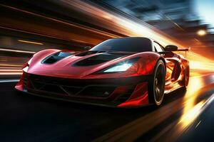 Futuristic super sports car speed . AI Generated photo