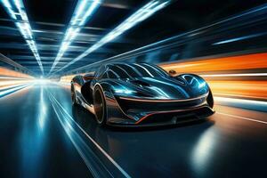 Futuristic super sports car speed . AI Generated photo