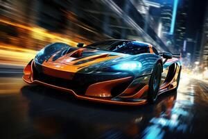 Futuristic super sports car speed . AI Generated photo