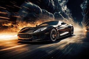 Futuristic super sports car speed . AI Generated photo