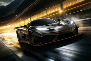 Futuristic super sports car speed . AI Generated photo