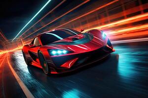 Futuristic super sports car speed . AI Generated photo