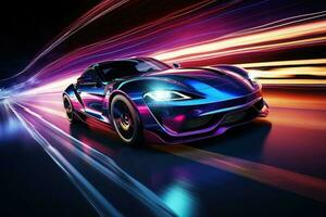 Futuristic super sports car speed . AI Generated photo