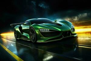 Futuristic super sports car speed . AI Generated photo