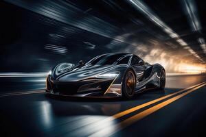 Futuristic super sports car speed . AI Generated photo