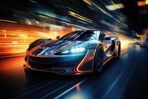 Futuristic super sports car speed . AI Generated photo