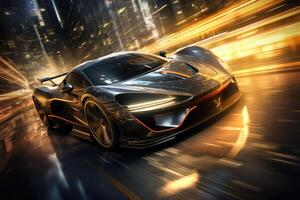 Futuristic super sports car speed . AI Generated photo