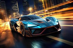 Futuristic super sports car speed . AI Generated photo