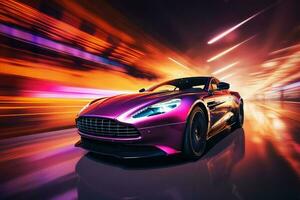 Futuristic super sports car speed . AI Generated photo