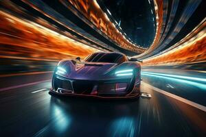 Futuristic super sports car speed . AI Generated photo