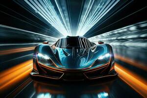 Futuristic super sports car speed . AI Generated photo