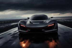 Futuristic super sports car speed . AI Generated photo