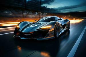 Futuristic super sports car speed . AI Generated photo