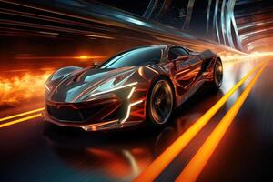 Futuristic super sports car speed . AI Generated photo