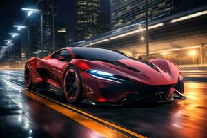 Futuristic super sports car speed . AI Generated photo