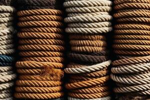 Ropes and knots sailing background created with generative AI technology. photo