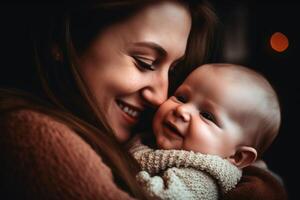 A mother holding her baby in her arms created with technology. photo