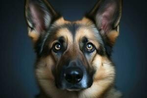 Portrait of a cute german shepherd dog created with generative AI technology. photo