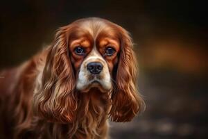 Portrait of a cute cavalier King charles spaniel dog created with technology. photo