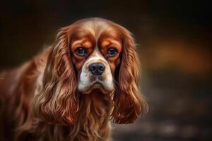 Portrait of a cute cavalier King charles spaniel dog created with generative AI technology. photo