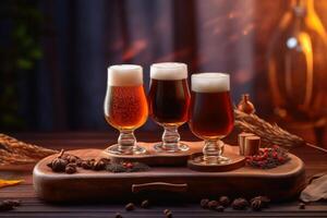 A concept of fresh beer in warm light created with technology. photo