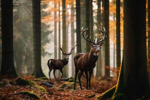 Wild deer in a forest created with technology. photo