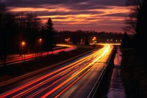 Traces of light in traffic created with technology. photo