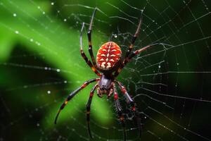 A european spider in a web created with generative AI technology. photo