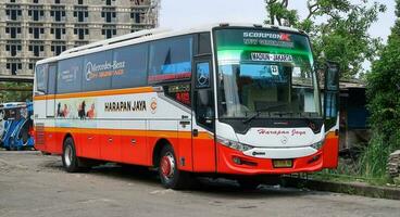 Surakarta, Jawa Tengah, Indonesia, 06th july 2023, 2020, buses and coaches in Indonesia, double cecker bus, buses in Indonesia java indonesia photo